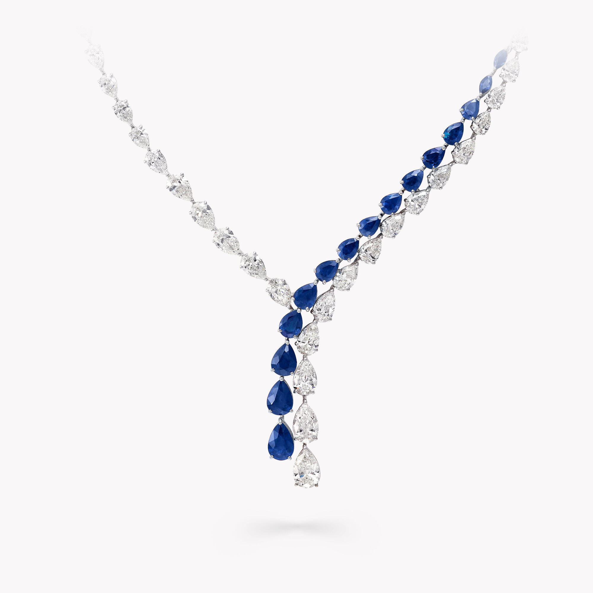 Pear Shape Sapphire and Diamond Cross-over Necklace