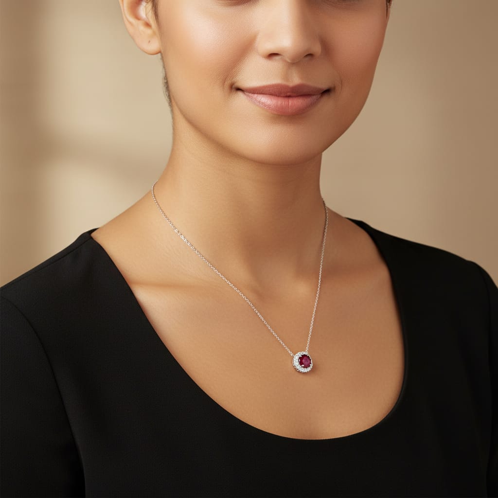 Icon Round Ruby and Diamond Pendant - Image 2