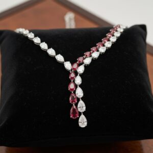 Pear Shape Ruby and Diamond Cross-over Necklace