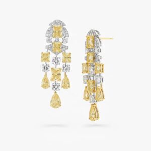 Yellow Radiant and Pear Shape Diamond Earrings