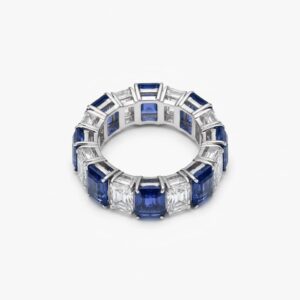 Emerald Cut Sapphire and Diamond Wedding Band