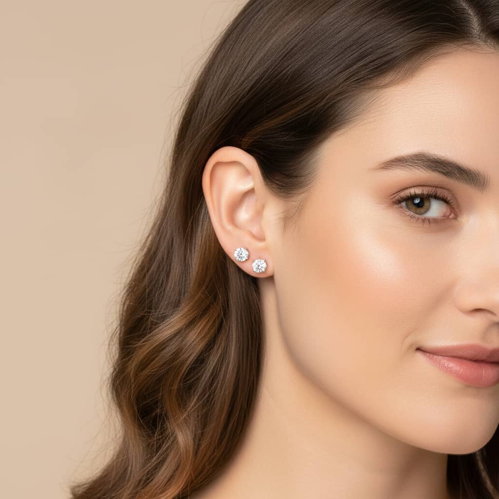 Round Diamond Stud Earrings - Image 2