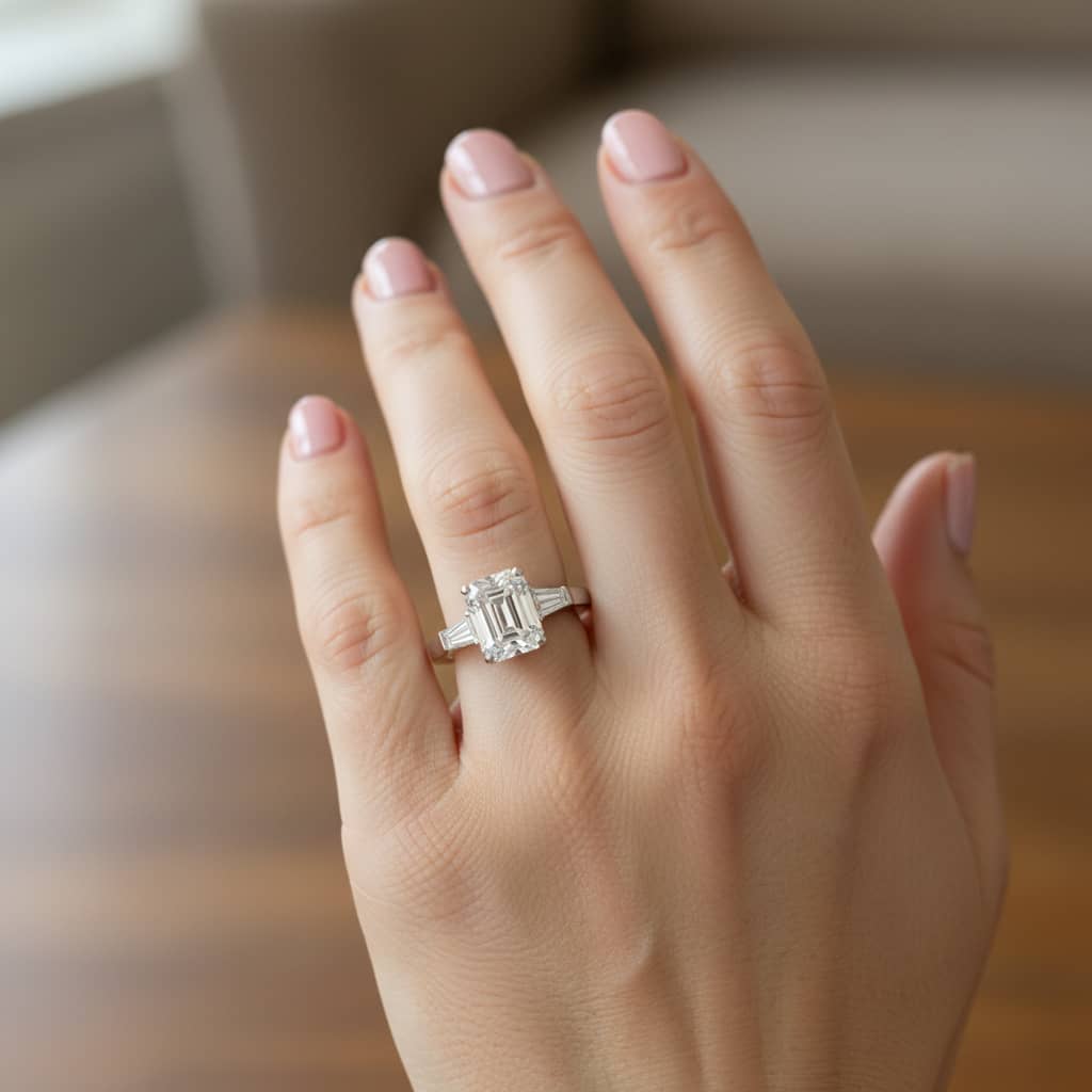 Flame Emerald Cut Diamond Engagement Ring - Image 2