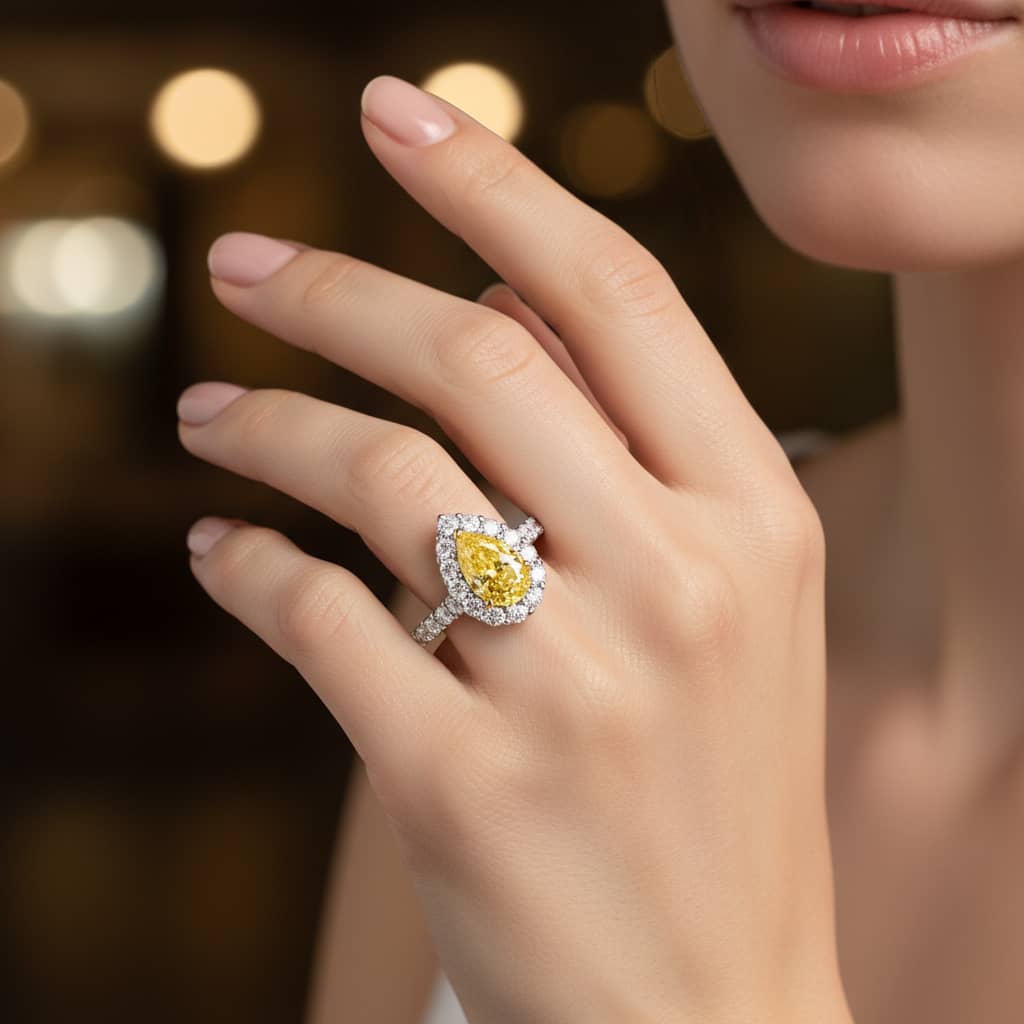 Icon Pear Shape Yellow Diamond and White Diamond Engagement Ring - Image 2