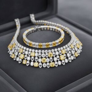 Yellow Cushion Cut, White Oval and Round Diamond Choker